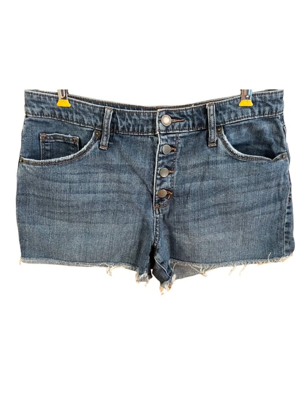 Universal Thread Denim Shorts Size 8 29R Button Fly Raw Hem Cutoff Pockets Blue